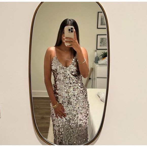 STRAPPY SEQUIN DRESS SILVER Silver Size Medium 9373/567 027/192 - Picture 11 of 13